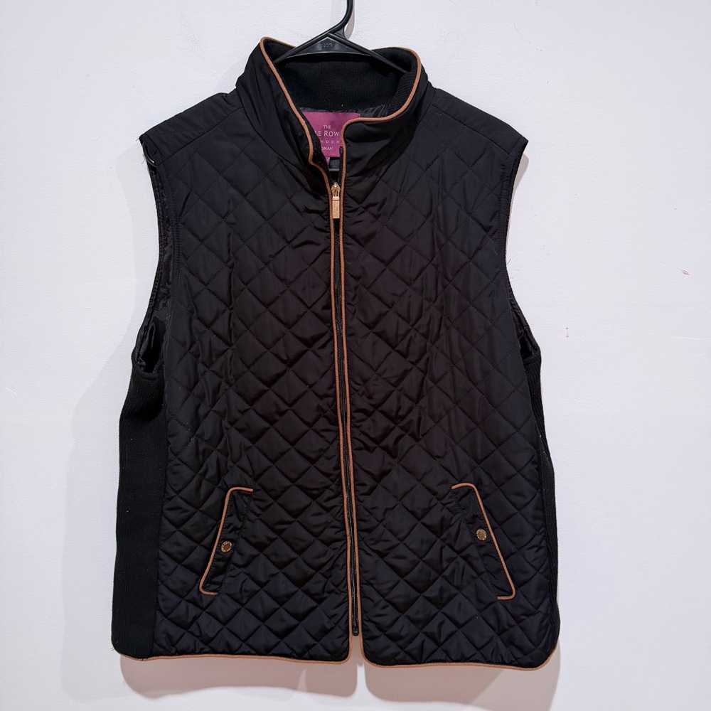 Elegant Black Quilted Vest with Brown Accents